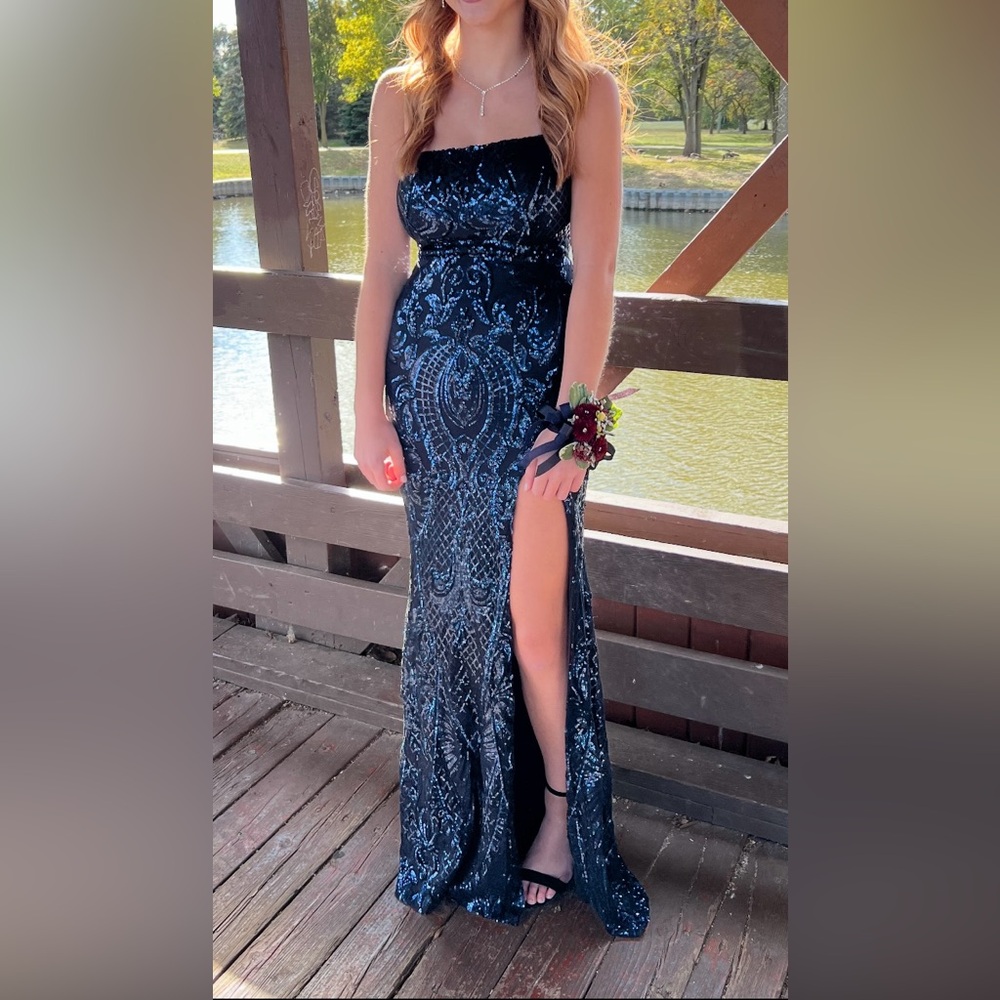 Long black and blue homecoming dress!
